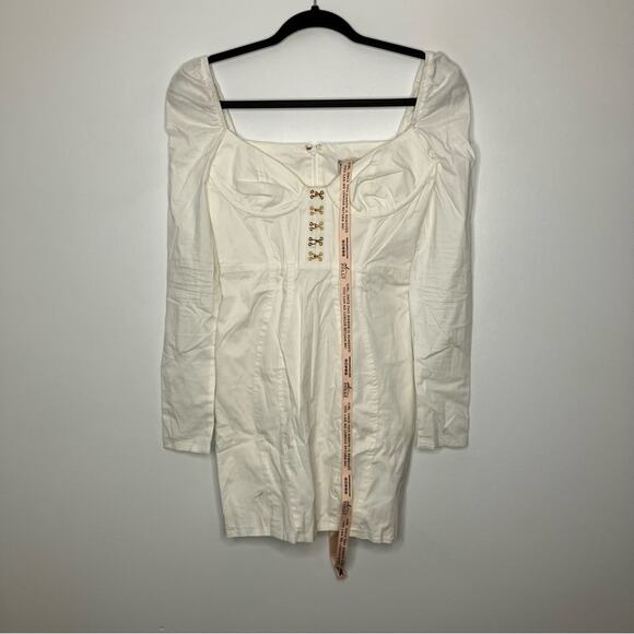 NWT OH POLLY Corset Long Sleeve Mini Dress Hook Eye Underwire White 0 - Picture 2 of 6